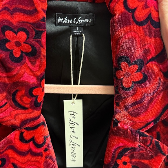 For Love and Lemons Penny Red Floral Velvet Blazer - Picture 7 of 9